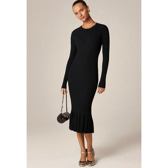 J.Crew Dresses & Skirts - New! J.Crew Super-Stretch Ruffle Knit Ribbed Sweater-Dress Black Sz SS #573
